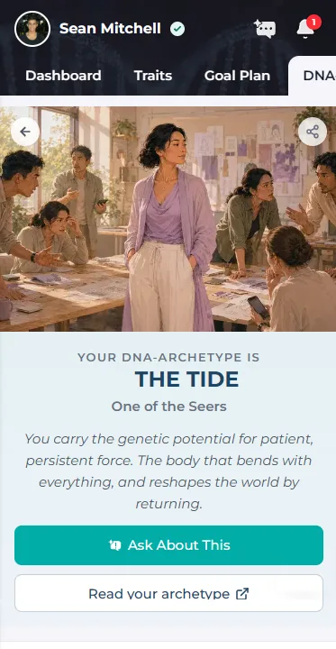 The DNA-Archetype screen on a phone: The Tide, one of the Seers