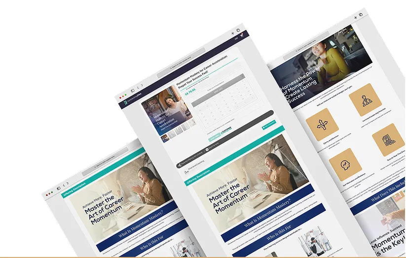 Three Charlene Coaching storefront pages fanned out