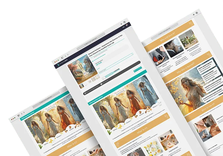 Three Heartfelt Scent Lab listing pages fanned out